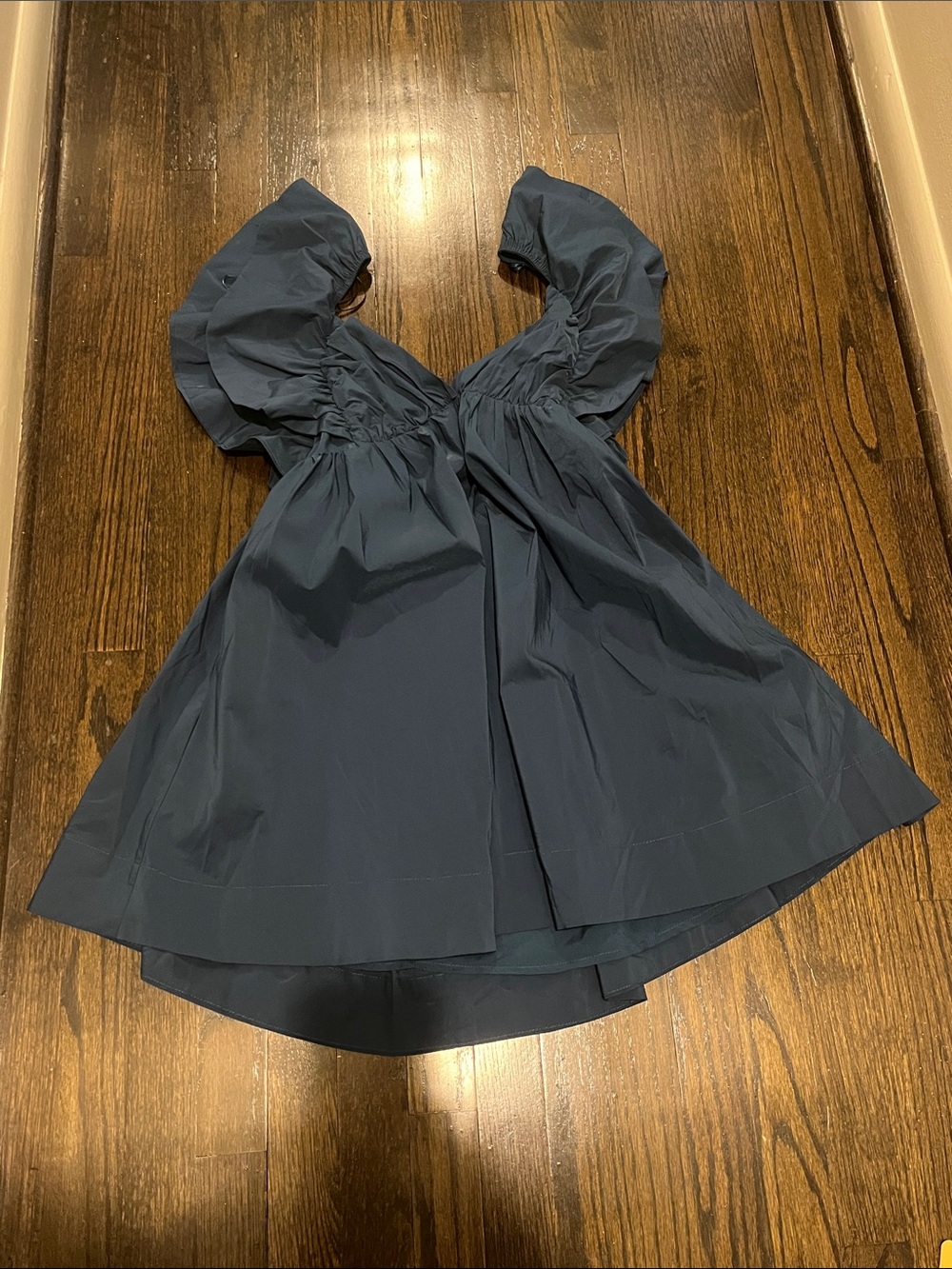 Puff-Sleeve Navy Tunic Dress